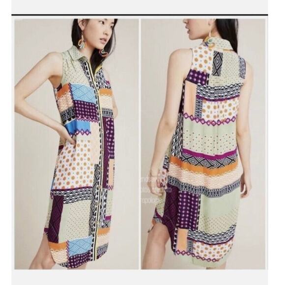 Anthropologie Everyway Shirt Multicolored Midi Dress Mixed Print Women's Size 4 - Picture 1 of 13